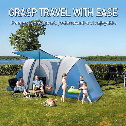 2 Room Family Camping Tent with Porch, Weatherproof Camping Shelter with Rainfly, 2-4 Person Easy Set Up Dome Tent for Outdoor, Picnic, Hiking