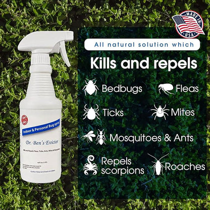 Dr. Ben’s Evictor Indoor & Personal Bug Spray | Fast-Acting Solution, Eco-Friendly & Natural Pest Defense for Home, Family, Pets & Gear - 16 Fluid Oz