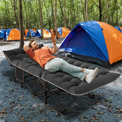 ABORON 2 Pack Folding Camping Cot W/Mat for Adults, Heavy Duty Outdoor Bed with Carry Bag,1200 D Layer Oxford Travel Camp Cots