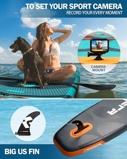 11'6×35" Super Wide Inflatable Stand Up Paddle Board, Ultra Stable Wide SUP for 2+1 People/Family/Big Size, 100L Backpack, All-Round Sup Board, US Big Fin