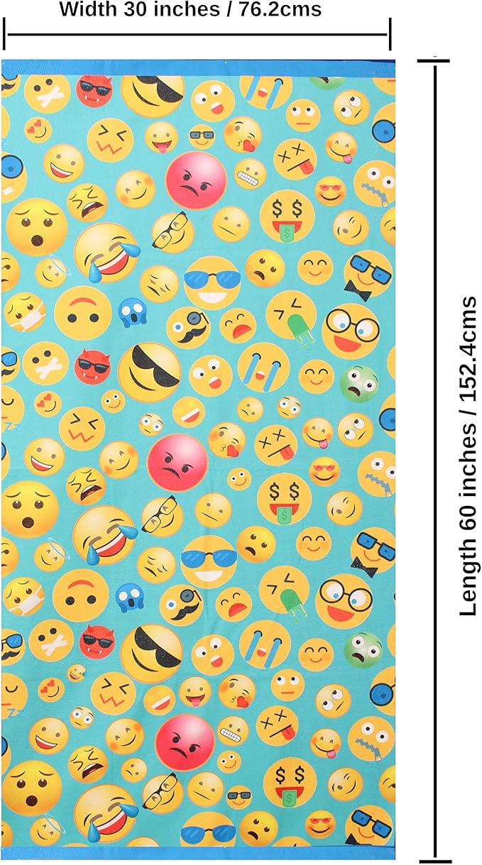 Microfiber Beach Towel for Kids - Thin and Large (30"x60") - Emoticons - Absorbent, quick dry, sand free, lightweight, blanket - toddler, girls, boys - For Sports, Pool, Picnic, Camping, Travel, Swim