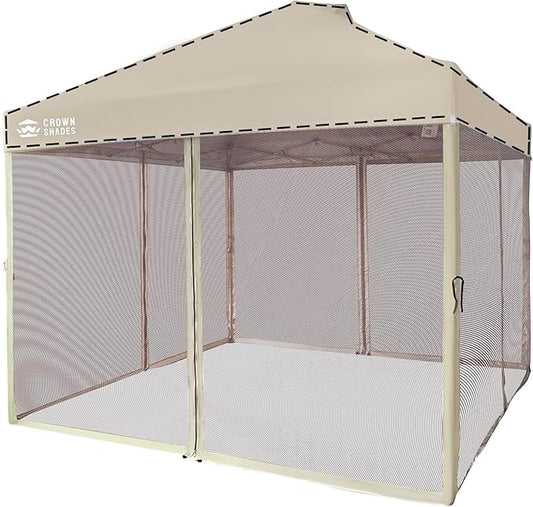 CROWN SHADES Gazebo Mosquito Net for 10 x 10 Pop Up Canopy - Patio Gazebo Mesh Sidewall with Zipper for Outdoor Tent, Garden and Backyard (4 Packs,Khaki)