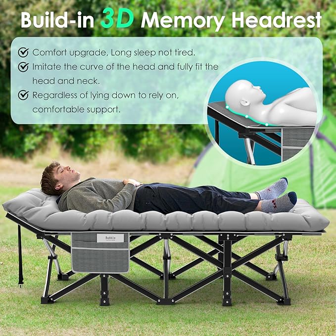 Suteck Camping Cot, 32In XXL Folding Camping Cot Heavy Duty Sleeping Bed for Adults 1200D Double Layer Oxford Cots for Camping W/Pilllow Mattress Carry Bag for Home Office Nap Beach Travel, 500LBS
