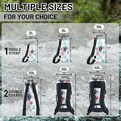 Waterproof Dry Bag,Sea Turtle Coral Starfish Small Waterproof Backpack 2L/5L/10L/20L/30L/40L Floating Lightweight Bags for Kayaking, Boating, Fishing, Swimming Camping with Waterproof Phone Case