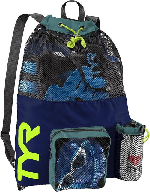 TYR Big Mesh Mummy Backpack for Swim, Gym and Workout Gear, Black, 40-Liter Capacity