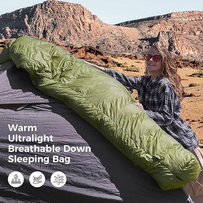 ATEPA Elements 450 Down Sleeping Bag for Adults, 700FP 42.8℉ Recycled Mummy Cold Weather Ultralight 3 Season Compact Packable Sleeping Bag with 15D Nylon Shell for Backpacking Camping Hiking