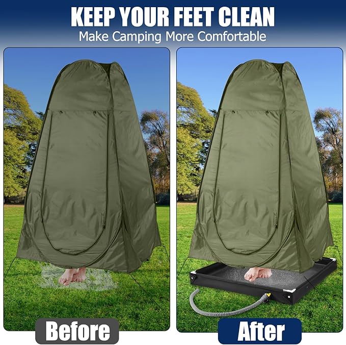 TOBWOLF Portable Shower Pan,Foldable RV Camping Shower Base Outdoor & Indoor,Temporary Showers Floor to Keep Feet Clean for RV, Tent, Awning, Camping, Beach