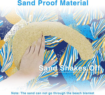 Beach Blanket, Waterproof Sandproof Beach Mat Oversized 79 X 83 Inch for 4-6 Adults, Lightweight Picnic Blanket, Portable Picnic Mat for Outdoor Travel Camping Hiking with 4 Stakes & 4 Corner Pocket