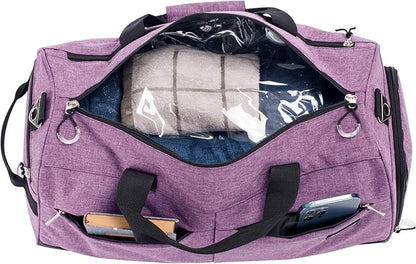 Kuston Sports Gym Bag with Shoes Compartment &Wet Pocket Gym Duffel Bag Overnight Bag for Men and Women-Purple
