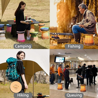 Upgraded XXL Collapsible Stool with Cushion,19.7"H-11.8"D Telescoping Folding Stool for Adults,More Sturdy Portable Camping Stools with Load Capacity 1000lbs for Outdoor,Garden,Fishing,Hiking