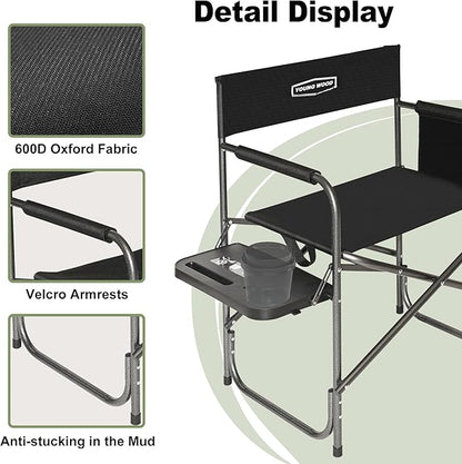 YOUNG WOOD Camping Directors Chair with Side Table, Foldable and Portable, Fishing,Trip,Picnic,Hike，Lawn,Sports,Beach,Outdoor Camping Chair for Adults,Drink Holder and Mobile Storage,2p