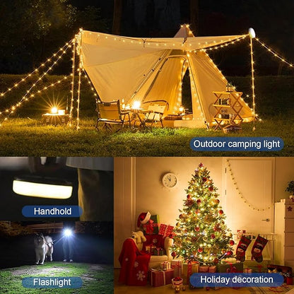 DGE Camping String Lights, 8 Lighting Modes 2-in-1 Outdoor String Lights with RGB and Warm White Light (32.8ft), Quick Storage, Waterproof, Type-C Charging for Camping, Holiday