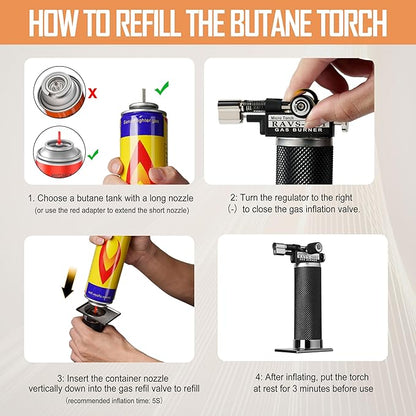 ravs Butane Torch Lighter, DUAL Flame Mode Kitchen Torch Cooking Torches, Blow Torch lighters butane refillable, Micro Torch Mini Torch for heat shrink tubing, Soldering Torch (Butane is Not Included)