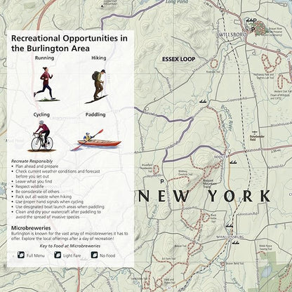 Burlington Vermont Outdoor Adventure Map | Burlington Hiking Map | Hiking trails of Shelburne, VT and Essex, NY | Durable, Waterproof & Tear Resistant