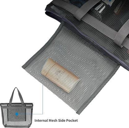 Portable Mesh Shower Caddy Tote Bag Hanging Toiletry Bag with Zipper for Travel, Bath, Gym, Beach, Camping, Swimming, Sunscreen, Dorm (Gray)
