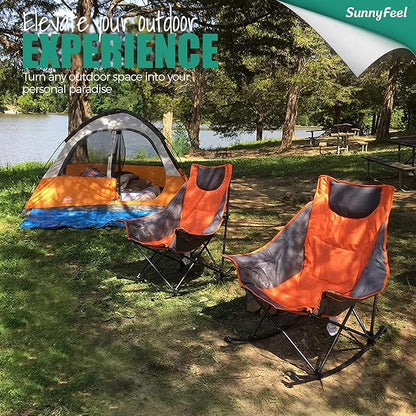 SUNNYFEEL Oversized Heated Camping Chair 2 Pack, Folding Rocking Camping Chairs with Luxury Padded Recliner,Carry Bag, 300 LBS Heavy Duty for Lawn/Outdoor/Picnic/Patio, Portable Rocker Camp Chair