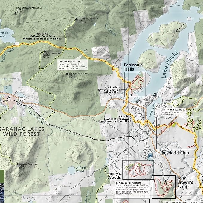 Lake Placid & Saranac Lake Winter Trails Map | Adirondacks High Peaks Hiking Map | Jackrabbit Ski Trail, Paul Smith’s College VIC, Cascade X-C Ski Center | Durable, Waterproof & Tear Resistant