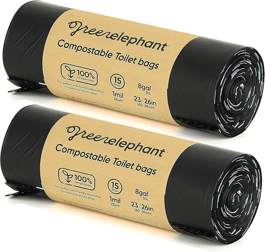 Green Elephant Portable Toilet Bags - Camping Toilet Bags, Camping Potty Bags, Camping Poop Bags for People, Toilet Waste Bags for 5 Gallon Bucket, Camp Toilet Bag, 15 count, 8 gal, 1 mil (2 pack)