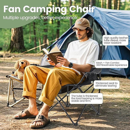 2 Pack Camping Chairs with Fan, Lightweight Camp Chair 300LBS Portable Foldable Chairs for Adults & Teens, Compact with Carry Bag for Camping, Beach, Picnics, Outdoor