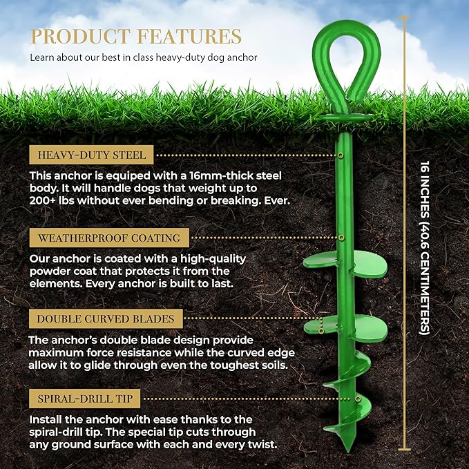 Dog Tie Out Stake - Heavy Duty Dog Stake for Large Dogs up to 210 lbs, Dog Stakes for Outside to use with Any Dog Tie Out Cable or Dog Leads for Yard (G2- Green (2-Pack))