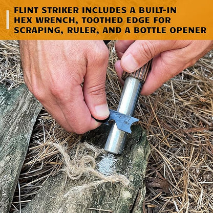Ferro Rod Fire Starter Kit | Flint and Steel Striker| Waterproof Magnesium Farrow Rod Tool & Firestarter for Campfires (Jumbo Magnesium Rod & Ferro Rod w/Jumbo Tinder Rope)