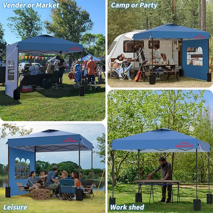 10x10 Pop Up Canopy with Sidewalls, Easy Up Canopy Tent, Heavy Duty Tents for Parties, One Person Set Up Event Tent, Light Blue