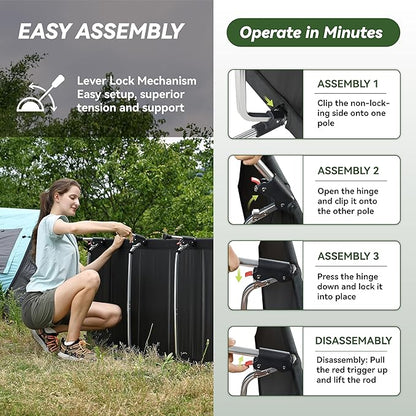 MARCHWAY Lightweight Folding Tent Camping Cot Bed with Lever Lock, Easy Setup Portable Compact for Outdoor Travel, Hunting, Hiking, Motorcycling, Support 330Lbs (Black)