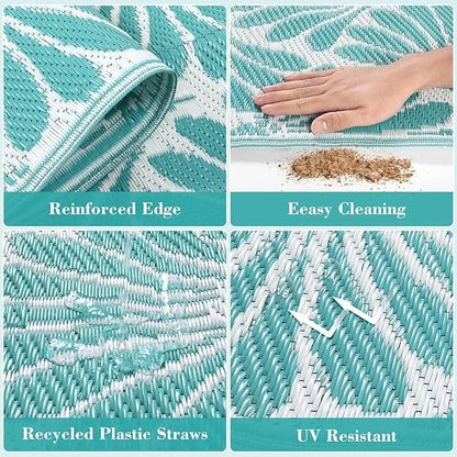 Lahome Outdoor Plastic Straw Rugs 8x10 Waterproof, Reversible Rv Outdoor Rugs for Camping, Large Outside Carpet for Camper Picnic Beach Pool Patio Deck, Teal 8'x10'