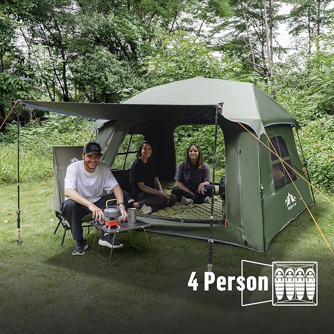 Night Cat Blackout Cabin Tent: 4 Person Pop Up Camping Tent with Vestibule & Rainfly Waterproof Instant Easy Setup Family Tent