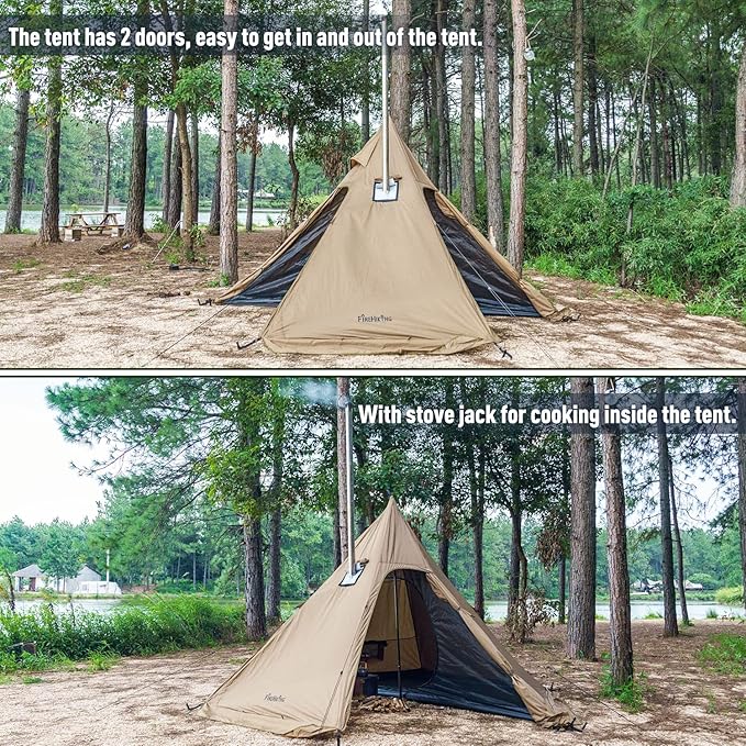 FIREHIKING Camping Hot Tent 2-4 Person Teepee Tent with Stove Jack for Backpacking Hunting