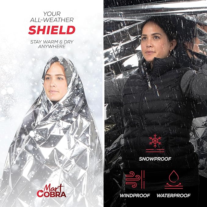 Emergency Blankets for Survival Gear and Equipment x25, Space Blanket, Mylar Blankets, Thermal Blanket, Survival Blanket, Survival Kits Emergency Kit, Emergency Supplies, Foil Blanket Camping Shelter