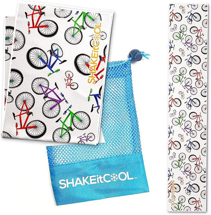 SHAKEitCOOL Original Cooling Towel – Be Cool in Style - Heat Relief, Soft, Lightweight, Sun Protection, Easy Clean - Perfect for Biking, Running, Yoga, Gym, Gardening - Kid Bike