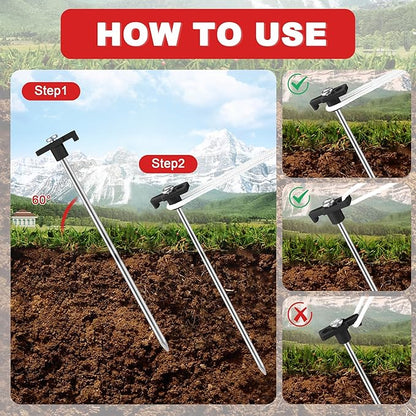 Aodaer 24 Pack Tent Stakes Heavy Duty Tent Pegs 10.25 Inch Non-Rust Metal Yard Stakes with 4x10ft Ropes and Storage Bag Inflatable Stakes for Gardening & Canopies, Camping Halloween Christmas, Black