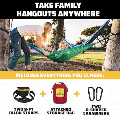 Wise Owl Outfitters Hammock for Camping Hammocks Gear for The Outdoors Backpacking Survival or Travel - Portable Lightweight Parachute Nylon - Up to 500lbs