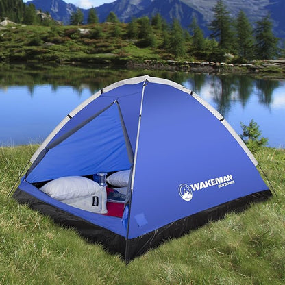 2-Person Tent – Water-Resistant Dome Tent with Removable Rain Fly and Carry Bag for Camping, Backpacking, Hiking, and Festivals by Wakeman (Blue)