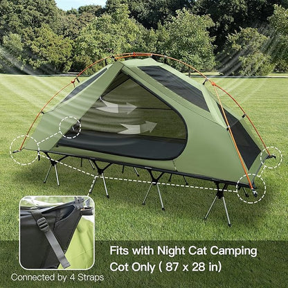 Night Cat Camping Cot Tent - Waterproof 1-Person Off-Ground Combo Cot Bed for Adults Portable Easy Set-up Tent