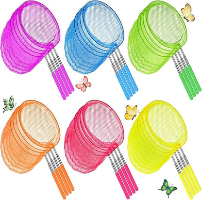 24 Pcs Kids Telescopic Butterfly Fishing Nets Insect Net Bug Net Insect Catching Nets Outdoor Tools for Catching Butterfly Insects Bug Fish Ladybird Nets, Extendable from 15 Inch to 34 Inch (Colorful)