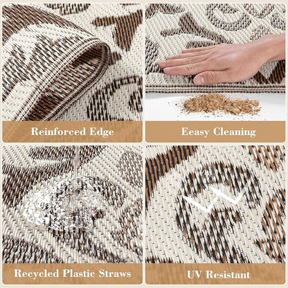 Lahome Outdoor Area Rugs 8x10 Patio Waterproof, Reversible Plastic Straw Rv Outdoor Rugs for Camping, Large Indoor Outdoor Carpet for Porch Deck Backyard Camper Picnic, Khaki 8'x10'