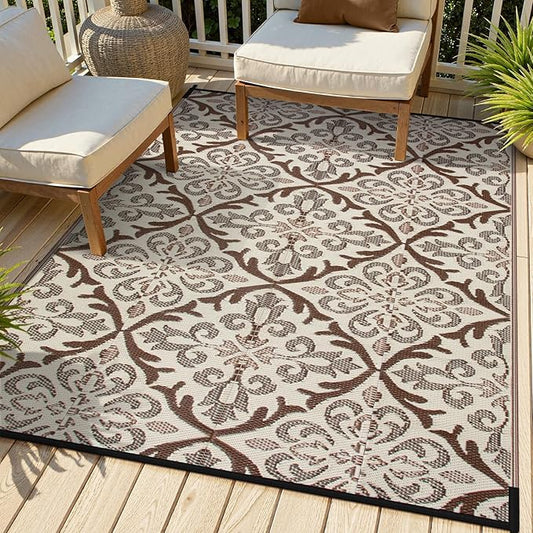 Lahome 6x9 Outdoor Rugs for Patios Waterproof, Plastic Straw Portable Reversible Rv Rug, Porch Floor Camping Carpet for Balcony Tent, Khaki 6'x9'