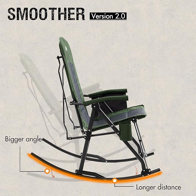 PORTAL Oversized Folding Rocking Camping Chair Portable Outdoor Rocker with High Back Hard Armrests Carry Bag, Supports 400 lbs