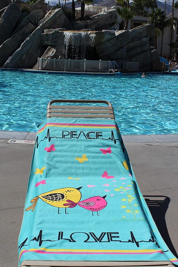 Microfiber Beach Towel for Kids - Thin and Large (30"x60") - Peace Love - Absorbent, quick dry, sand free, lightweight, blanket - toddler, girls, boys - For Sports, Pool, Picnic, Camping, Travel, Swim