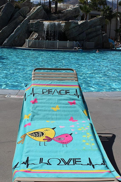 Microfiber Beach Towel for Kids - Thin and Large (30"x60") - Peace Love - Absorbent, quick dry, sand free, lightweight, blanket - toddler, girls, boys - For Sports, Pool, Picnic, Camping, Travel, Swim