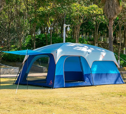 KTT Extra Large Tent 10-12-14 Person(A),Family Cabin Tents,2 Rooms,3 Doors and 3 Windows with Mesh,Straight Wall,Waterproof,Double Layer,Big Tent for Outdoor,Picnic,Camping,Family Gathering
