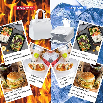 100 Pcs Insulated Take Away Bags, Disposable Lunch Bags For Food Takeaways, Coffee, Milk Tea, Seafood, Pizza, For Restaurants And Grocery Shops 9.5 x 6 x 10 In (white)
