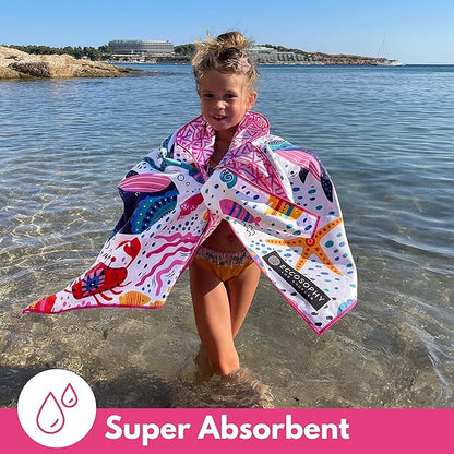 ECCOSOPHY Microfiber Kids Beach Towels & Pouch 60"x30" for Girls & Boys - Quick Dry Pool Towels - Sand Free Beach Blanket for Travel - Camping - Vacation - Toallas Playas