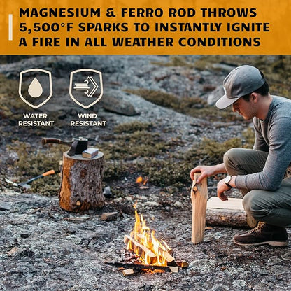 Ferro Rod Fire Starter Kit | Flint and Steel Striker| Waterproof Magnesium Farrow Rod Tool & Firestarter for Campfires (Jumbo Magnesium Rod & Ferro Rod w/Jumbo Tinder Rope)
