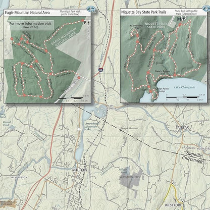 Burlington Vermont Outdoor Adventure Map | Burlington Hiking Map | Hiking trails of Shelburne, VT and Essex, NY | Durable, Waterproof & Tear Resistant