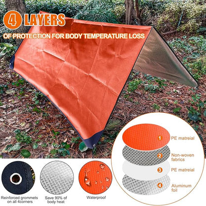 Thermal Tarp Survival Shelter Insulated Blanket Reflective 4×7 Ft, All-Weather Space Blankets Emergency Foil Mylar Thermal Blanket for Outdoor Car, Camping, Hiking and Shelter - Orange