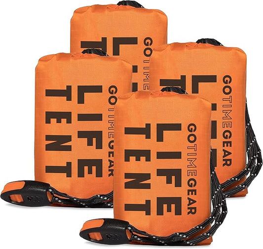 Go Time Gear Survival Life Tent • 2 Person Mylar Emergency Shelter Tube Tent + Paracord • All-Weather Protection for Camping, Hiking, & Survival Kits • Includes Emergency Whistle