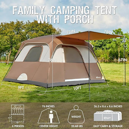 PORTAL 6 | 8 | 10 Person Family Camping Tent with Porch, Big Family Camping Tent with Tall Height, Good Ventilation, Water Resitant Large Tent for Outdoor Camping, Backyard